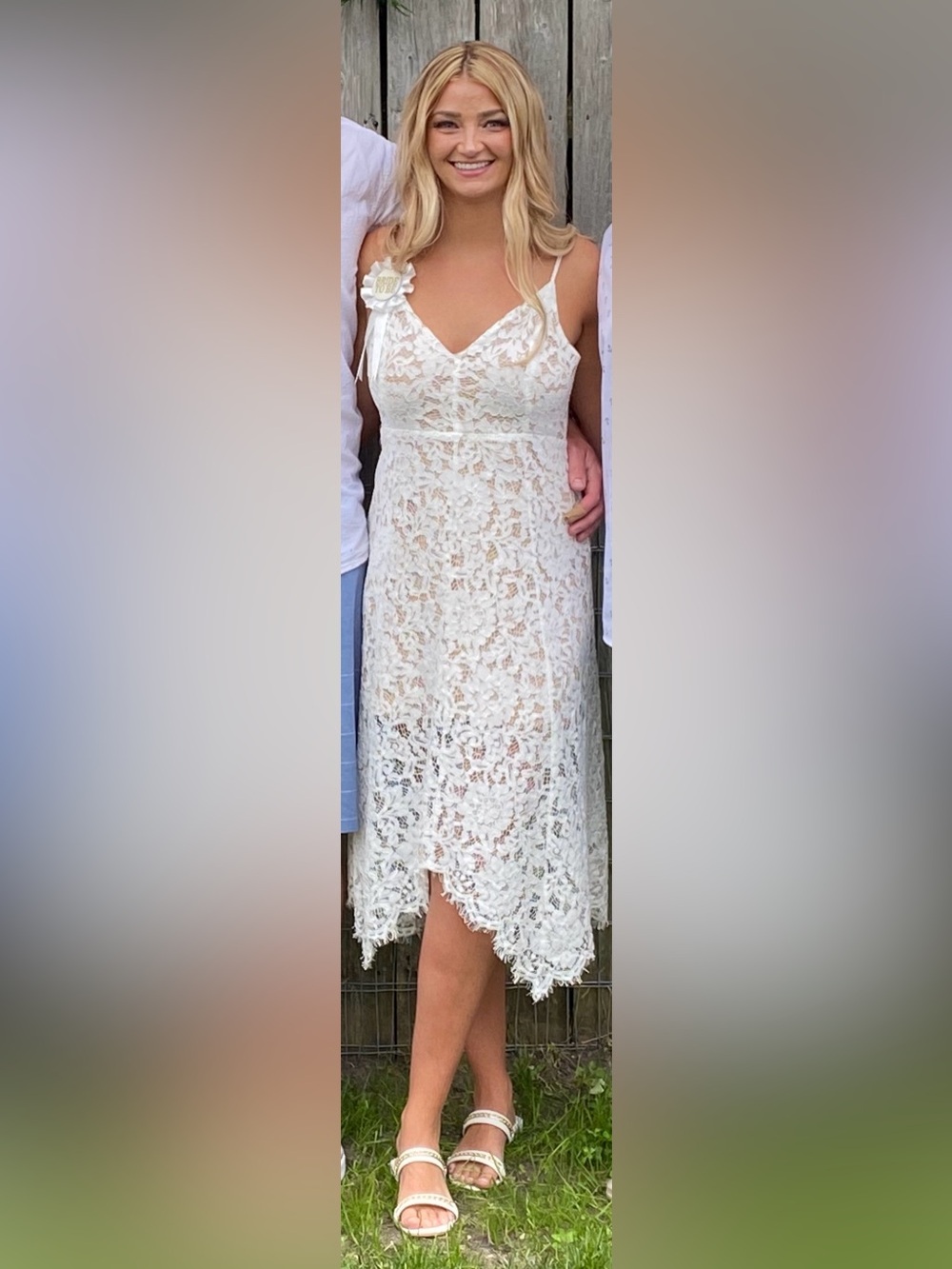 White Lace Midi Dress with Spaghetti Straps